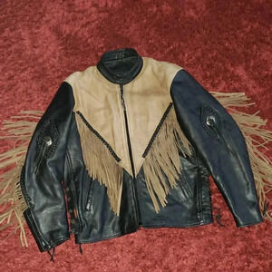 Hot Leathers Black Suede 90s Y2K Vintage Fringed Motorcycle Jacket